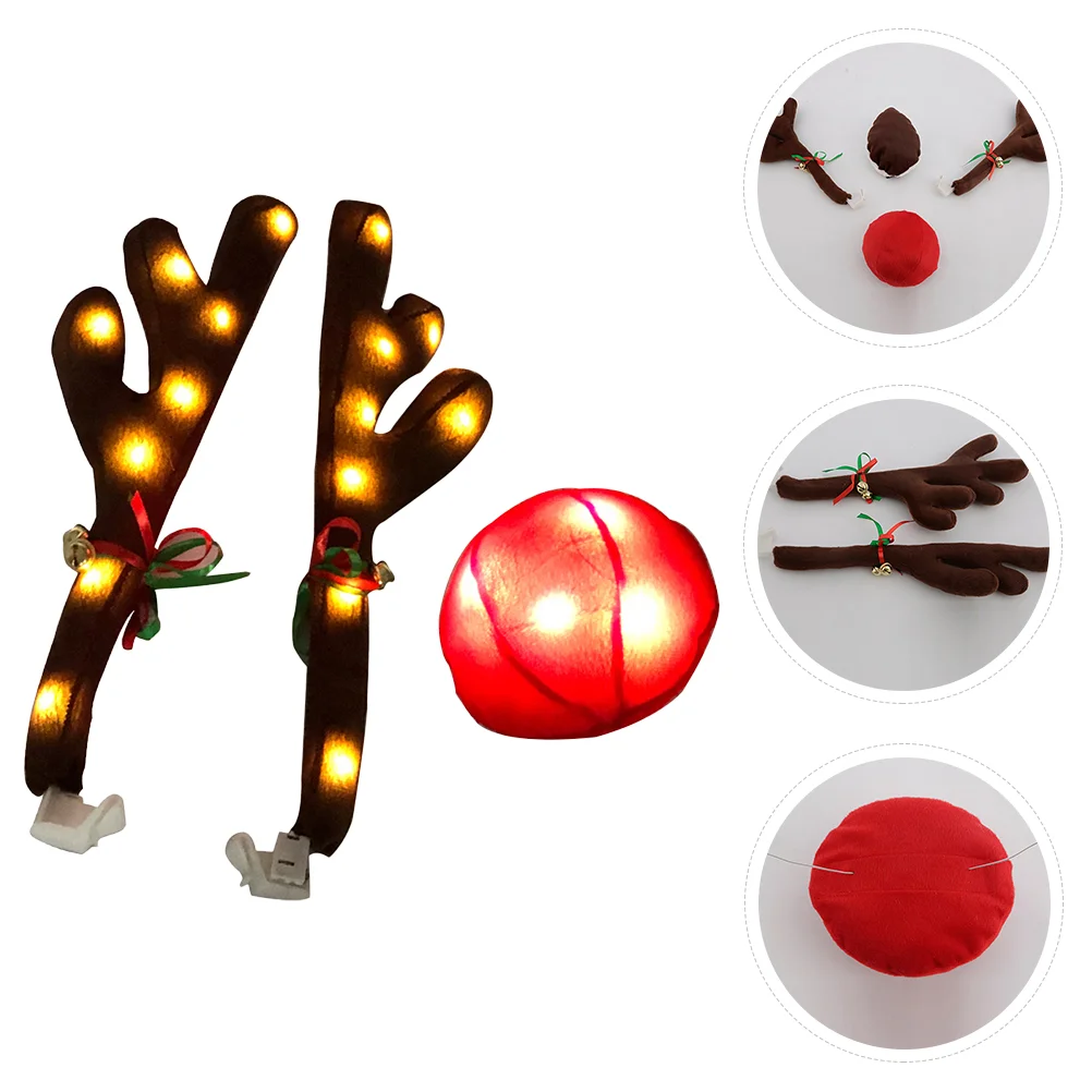 

Luminous Car Antlers Rudolph Xmas Auto Accessories Set for Christmas Reindeer Horns Kit LED