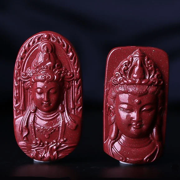 5A Natural Cinnabar Sakyamuni Buddha Dragon Necklace Pendant Zinnober Genuine Vermilion DIY Jewelry Material