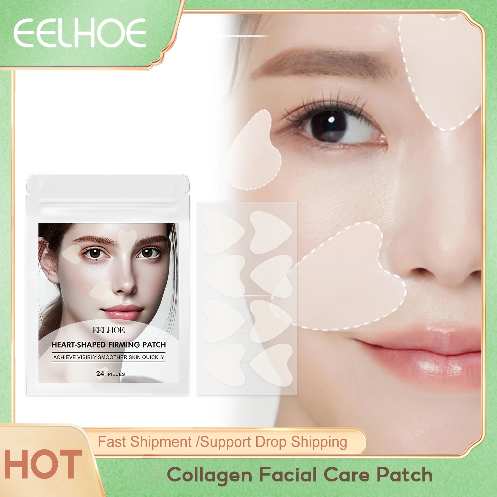 

Eelhoe Collagen Facial Care Patch Removing W-rinkle Cute Heart Shaped Fading Fine Lines Waterproof Face Lifting Firming Patches