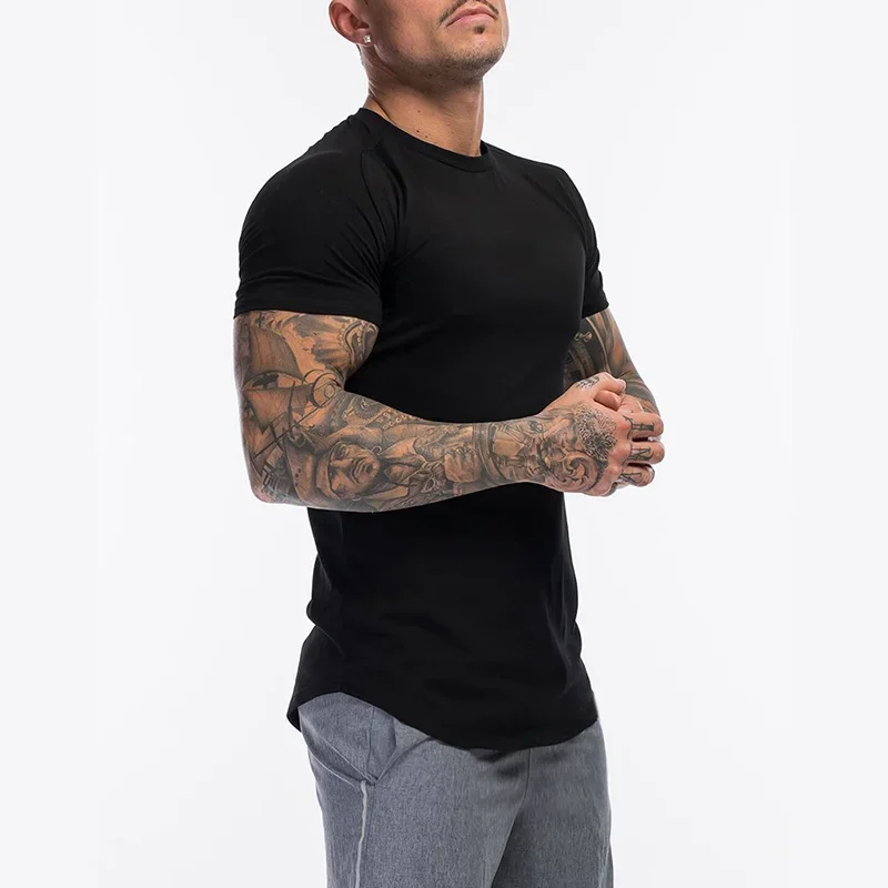 Abbigliamento sportivo estivo a maniche corte tinta unita T-shirt da uomo in cotone traspirante con scollo a O Camicie casual Palestra Bodybuilding Abbigliamento fitness