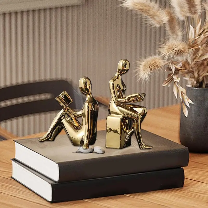 Decorative Bookends For Home Decor 2X Abstract Statue Design Heavy Duty Storage For Books Anti-Slip Ceramic Books Storage For