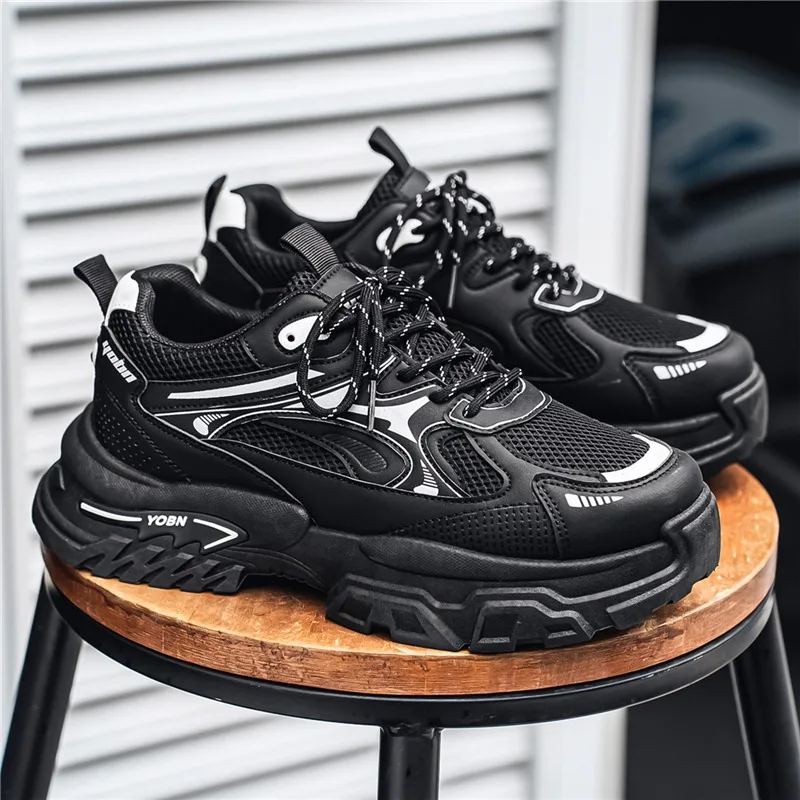 

2026 Men's Chunky Dad Sneakers Breathable Mesh Upper Thick Sole Non-slip Shock-absorbing Casual Shoes for Daily & Sports