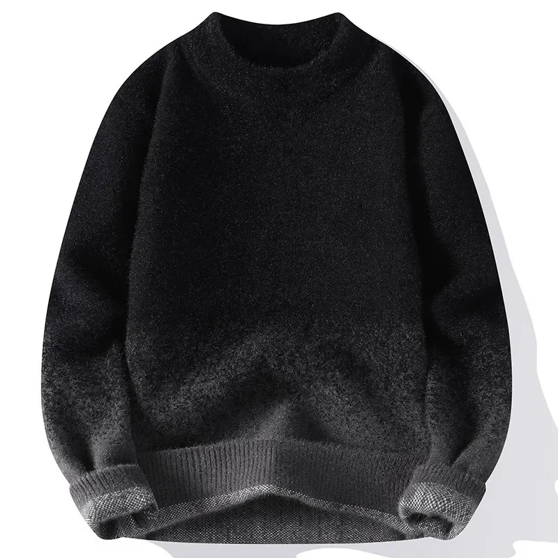 2025 men's gradual change of color sweater, warm and handsome in winter, loose semi-turtleneck sweater