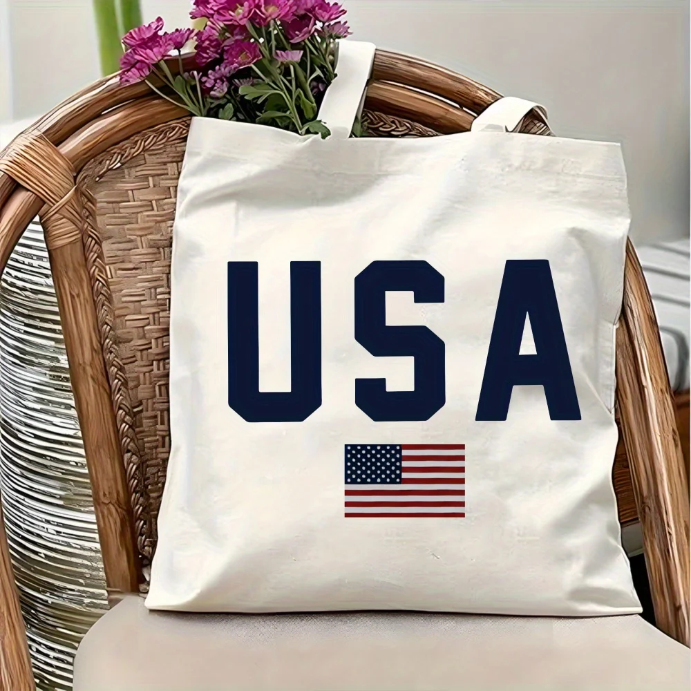 1pc USA Themed Tote Shopping Bag,Suitable for Daily Use, Shopping, School, Travel,A Unique Gift for American Culture Enthusiasts