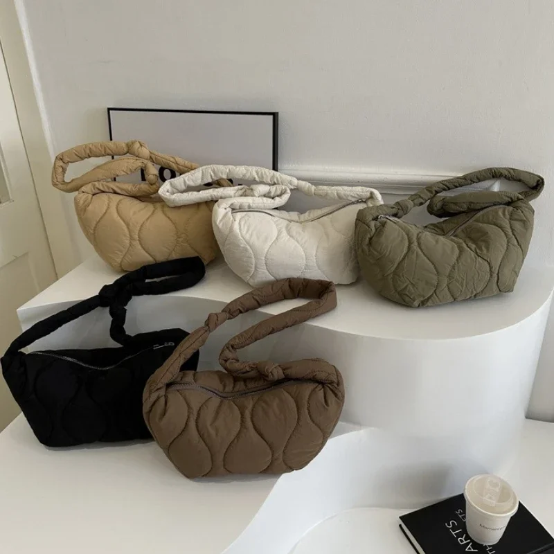 

Puffer Shoulder Bag for Women Quilted Cloud Bubble Bag Soft Down Cotton Padded Tote Purse Trendy Solid Colors Crossbody Handbag