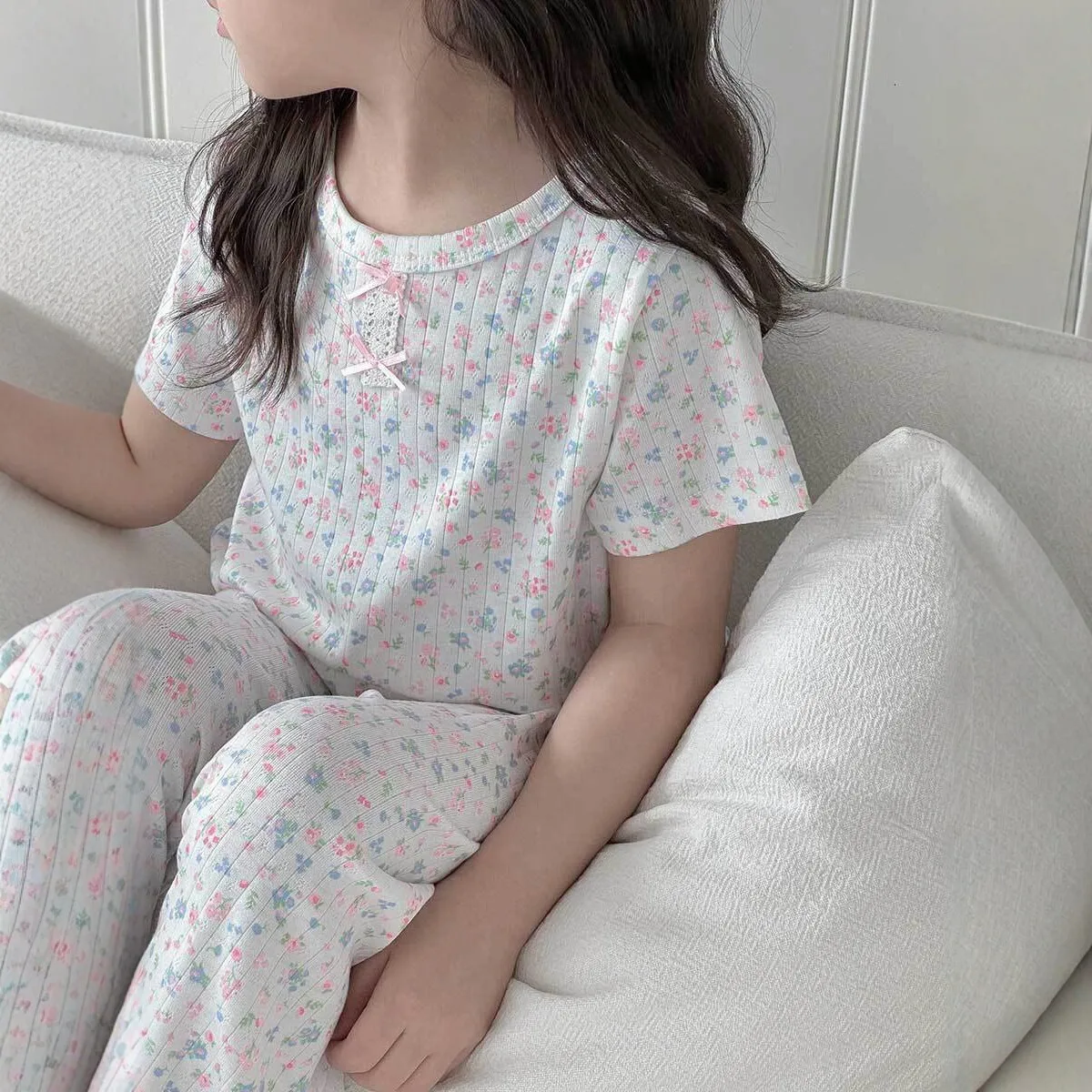 2-8T Toddler Kid Baby Girl 2pcs Clothes Set Print Short Sleeve Pant Suit Casual Loose Homewear Cute Pajamas Set Infant PJ Outfit