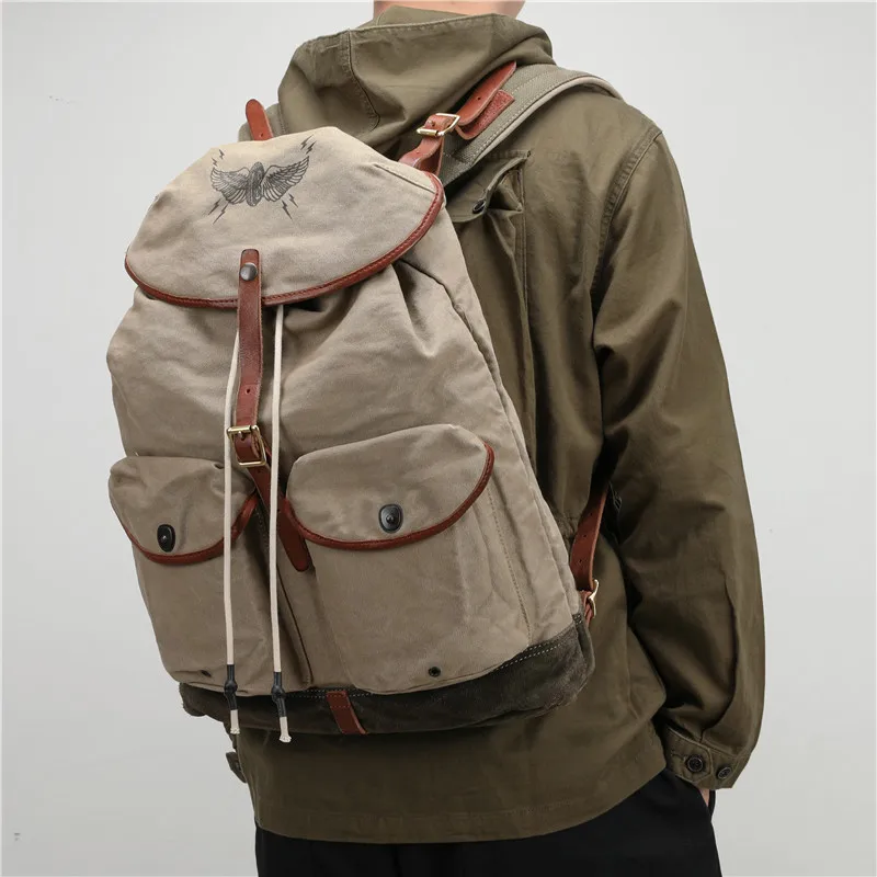 Waterproof oil wax Canvas Leather Daypacks Unisex men Vintage Backpacks women Anti-thief Travel Outdoor Rucksacks Retro Mochilas