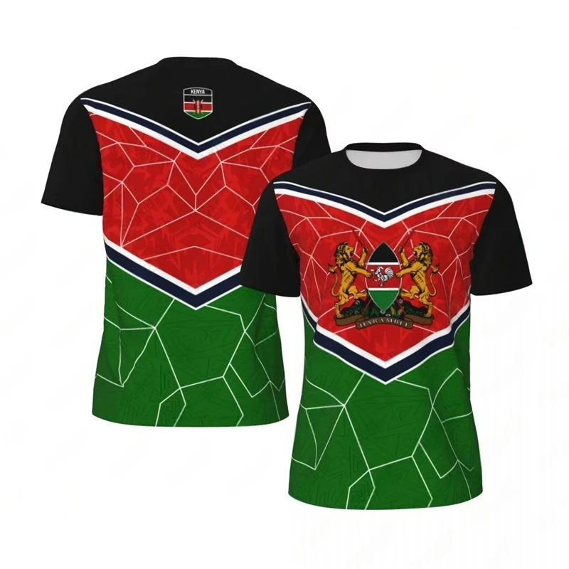 

Fashion Kenya Flag Football T Shirts For Men Trend Summer National Emblem 3D Printed T-shirts Loose Breathable Sports Tees Tops