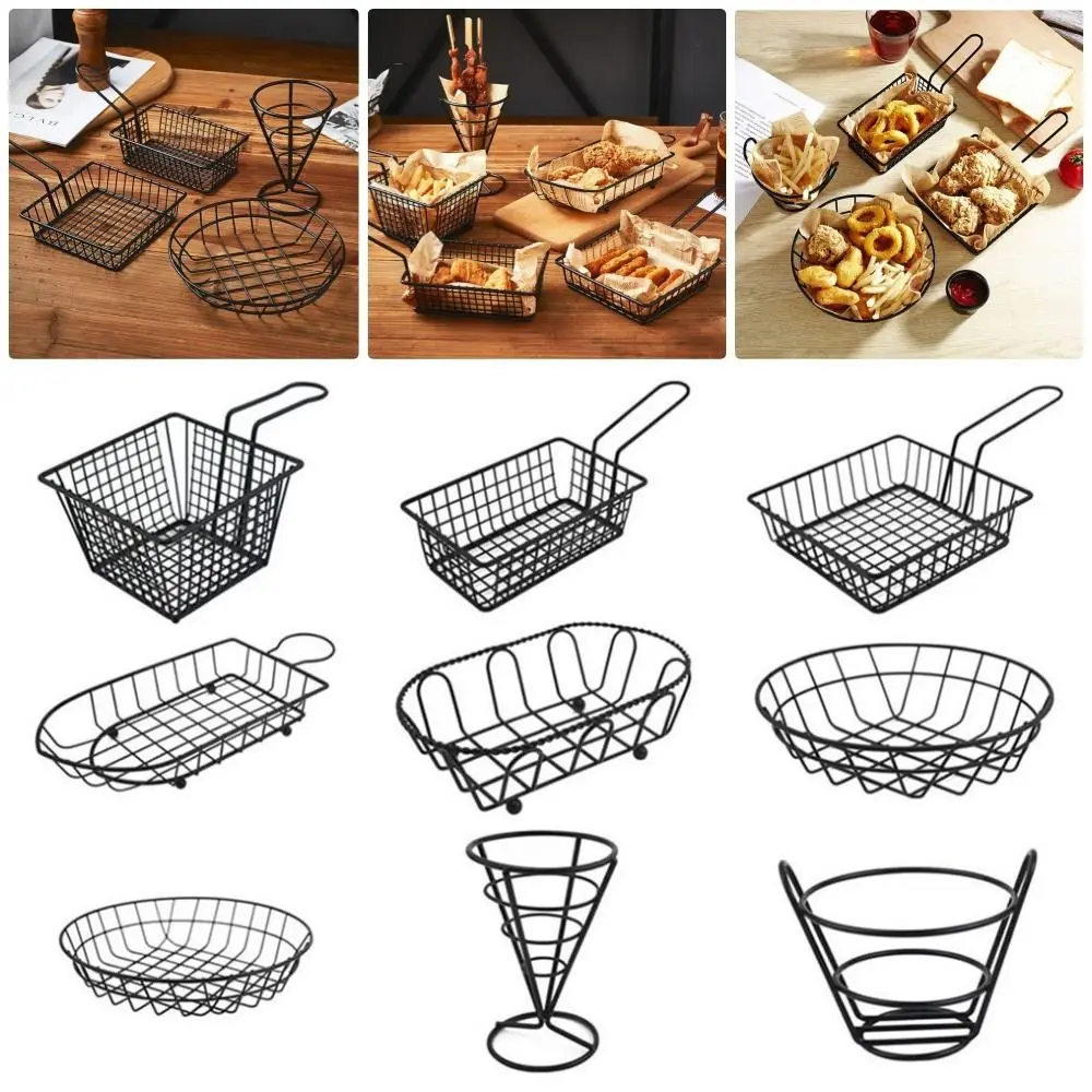 1Pcs New with Handle Fryers Basket Home BBQ Kitchen Tool Food Storage Container Frying Tray French Deep Iron French Fries Holder