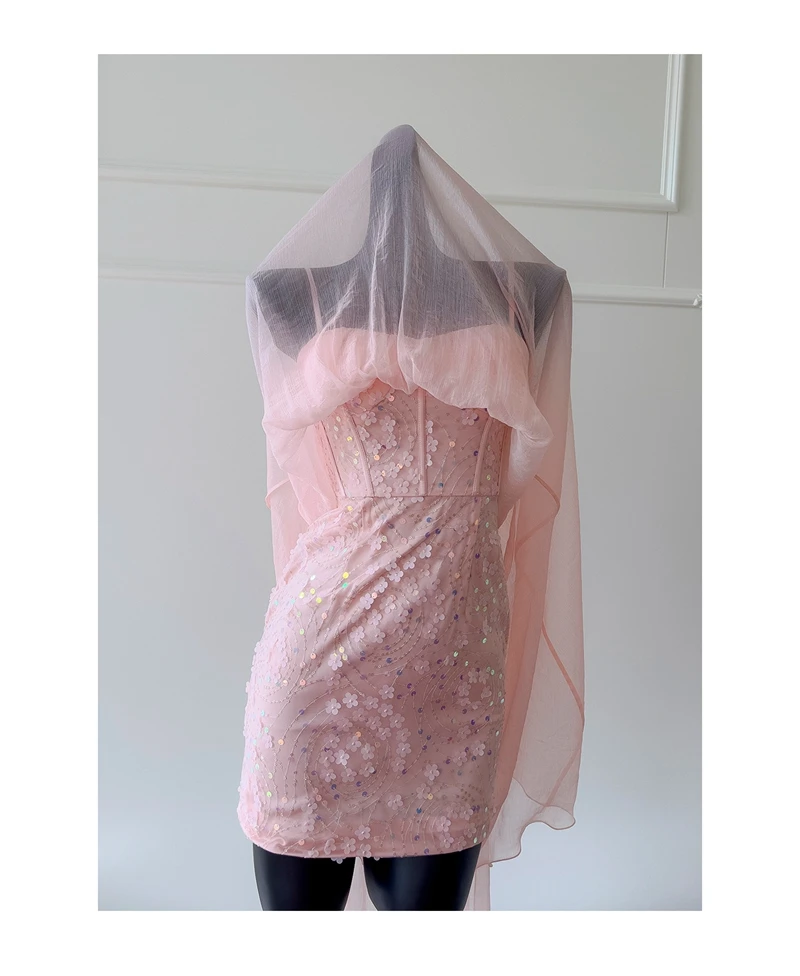 Lingzhi Wu Pink Long Dress for Ladies, Fairy Dress, French, Elegant, Holiday, Beautiful, Sexy, Top Quality