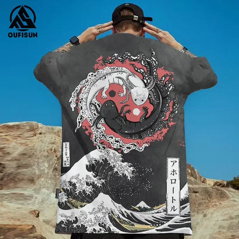 Ukiyo-E T-Shirts For Men Yin Yang Fish Print Men's Clothing Loose Oversized T-Shirt Street Tops Fashion Casual Short Sleeved Tee