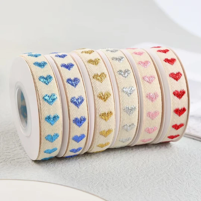 5yards/Lot 15mm 100% Cotton Ribbon Heart Handmade Hserring Bone Ribbon For Apparel Sewing Fabric DIY Christmas Decoration