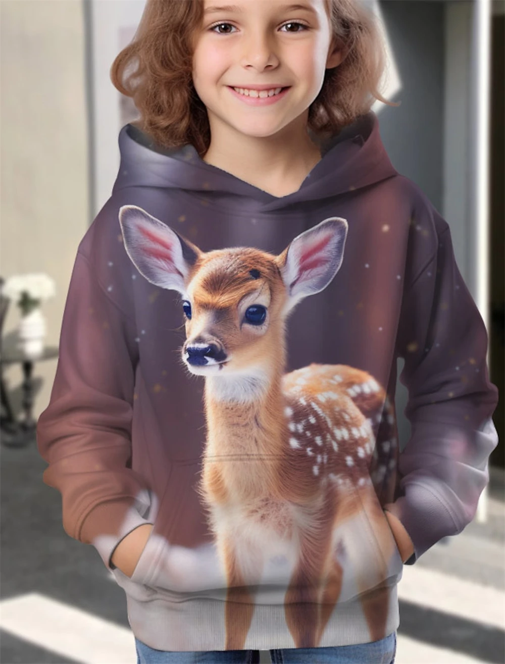 kawaii Hoodie Animal Deer 3D Print Streetwear Boys Girls Sweatshirt Oversized Unisex Hoodies Kids Hooded Pullovers Tops Clothing