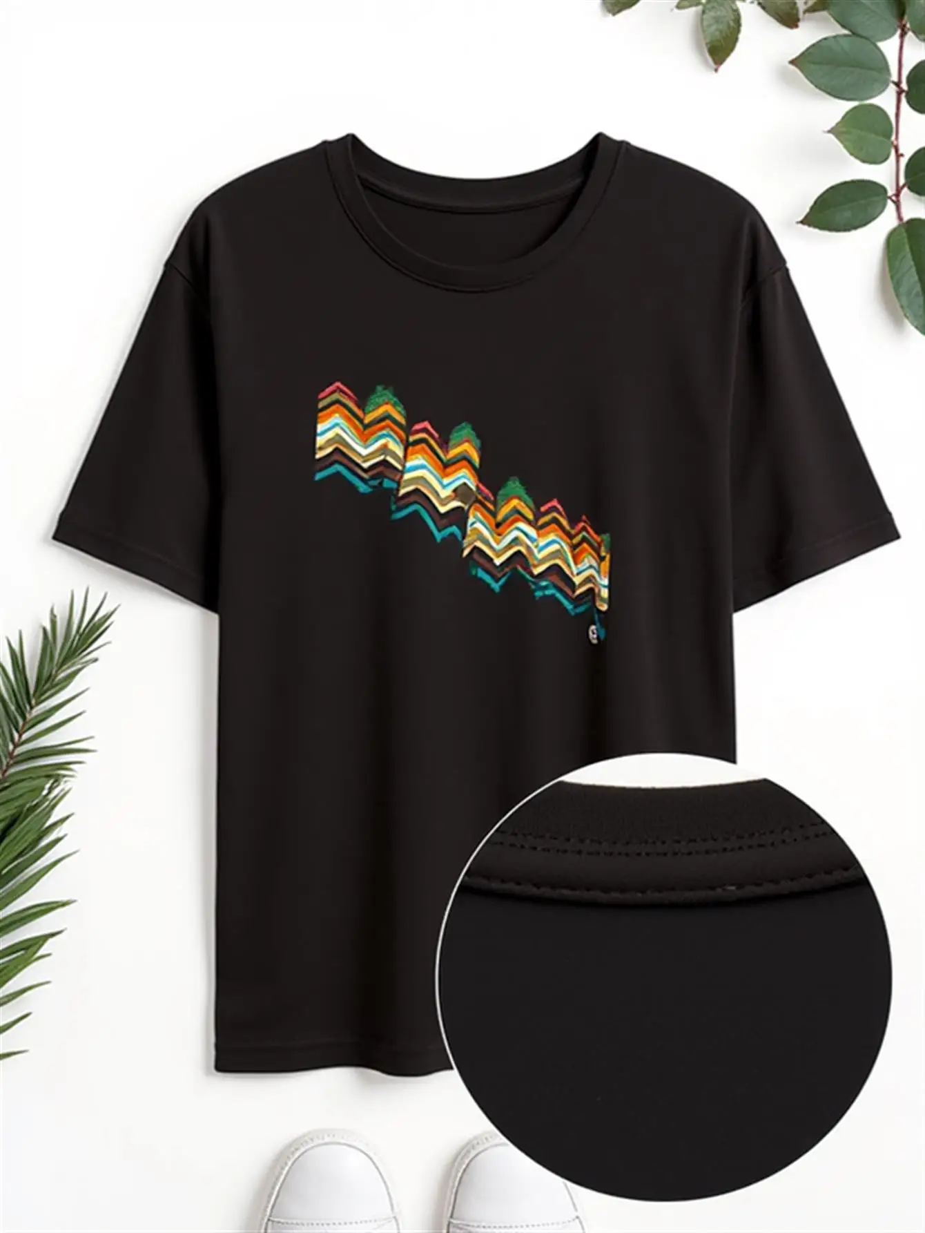 

80S Neon Color Z-Striped T-Shirt 100% Pure Cotton Short-Sleeve Casual Shirt Colorful Retro Print Loose Round Neck Design Vibrant Green Yellow Orange Blue Pink Black Purple White Red