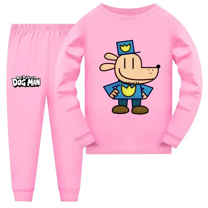 Perro hombre niños pijamas camisa de manga larga pantalones 2 uds dibujos animados Dogman ropa de dormir niños pijamas de otoño para niña niño trajes de bebé
