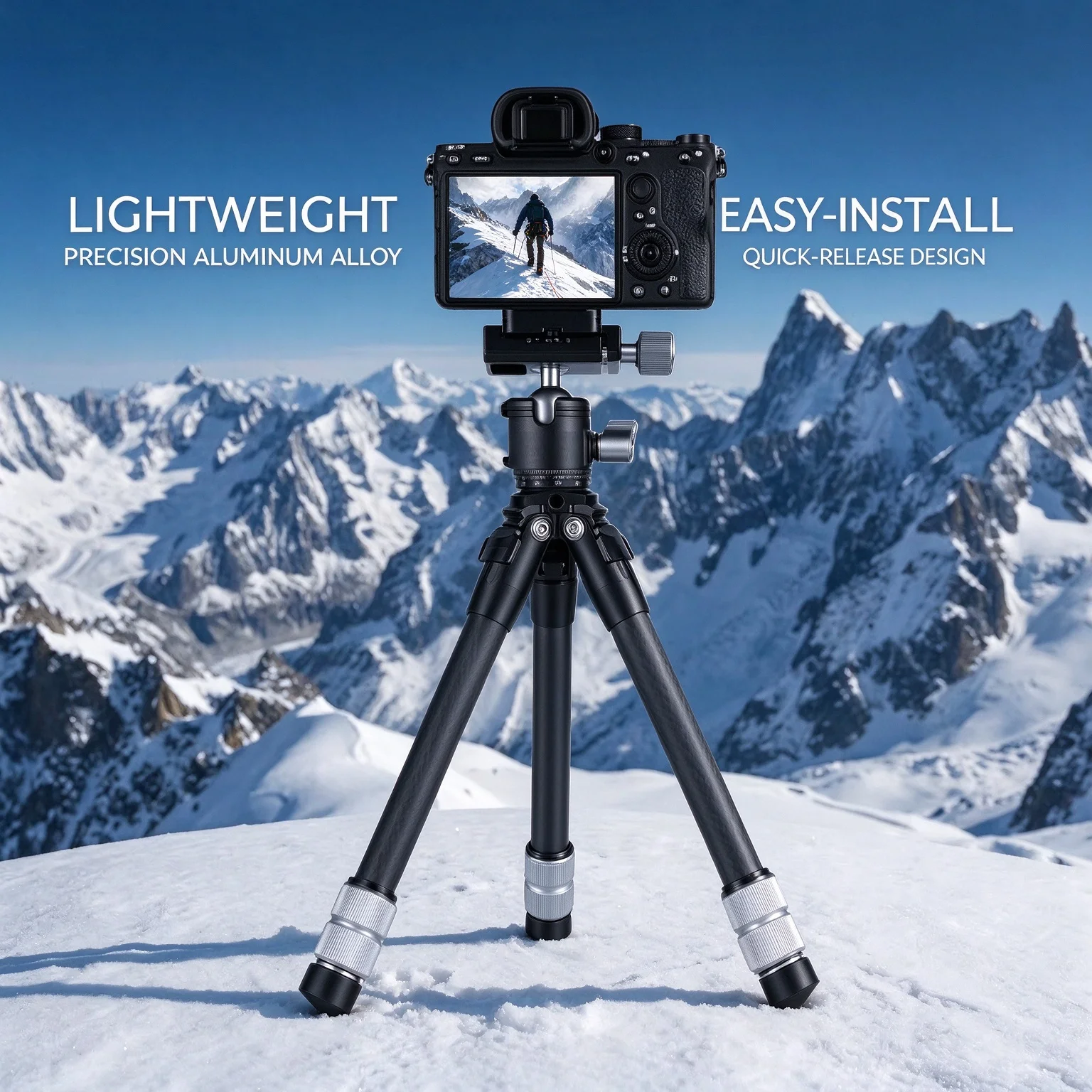Carbon Fiber Mini Tripod, Portable Desktop Tripod with 360°Ball Head, 1/4 Inch Screw for Camera Outdoor Vlog & Portrait Shooting
