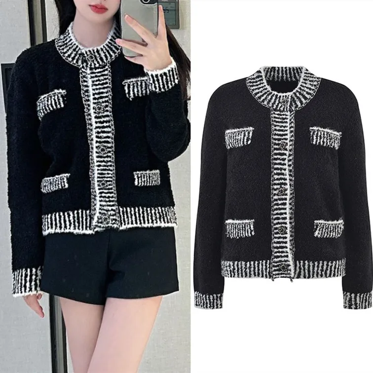 

Высококачественная версия, мягкий уютный черный вязаный утягивающий свитер с цепочкой ручной работы, кардиган, женский модный зимний тонкий круглый Ne