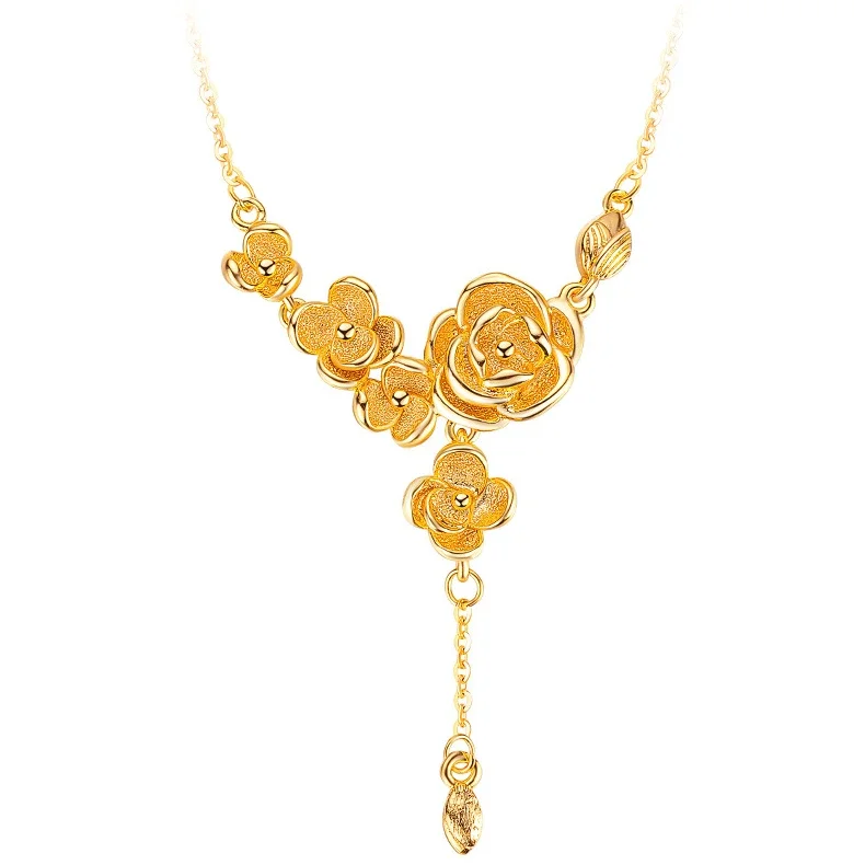 

Classic 18 K Gold Color Plum Blossom Tassel Necklaces for Women Wedding Engagement Jewelry Flowers Chain Birthday Jewelry Gifts