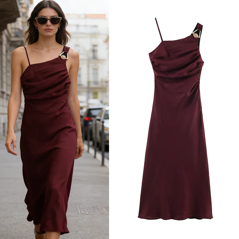 Vestido de Mujer 2026, Nuevo Modelo Primavera-Verano, Vestido Midi Asimétrico de Lino, Casual, Chic y con Personalidad