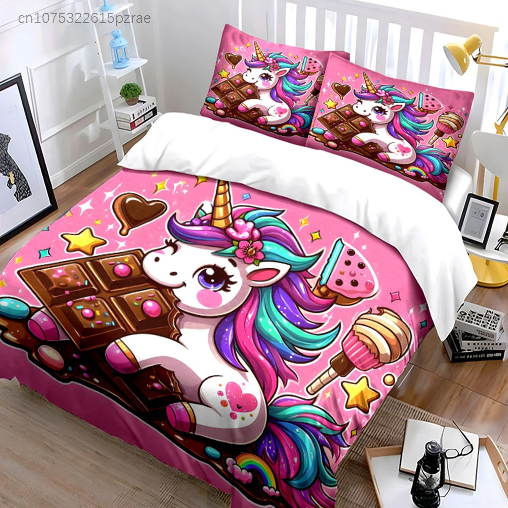 Unicorn Candy Set For Kids Multiple Sizes kid's And adults' Bedroom Exquisite 3PC Bedding set, Gift