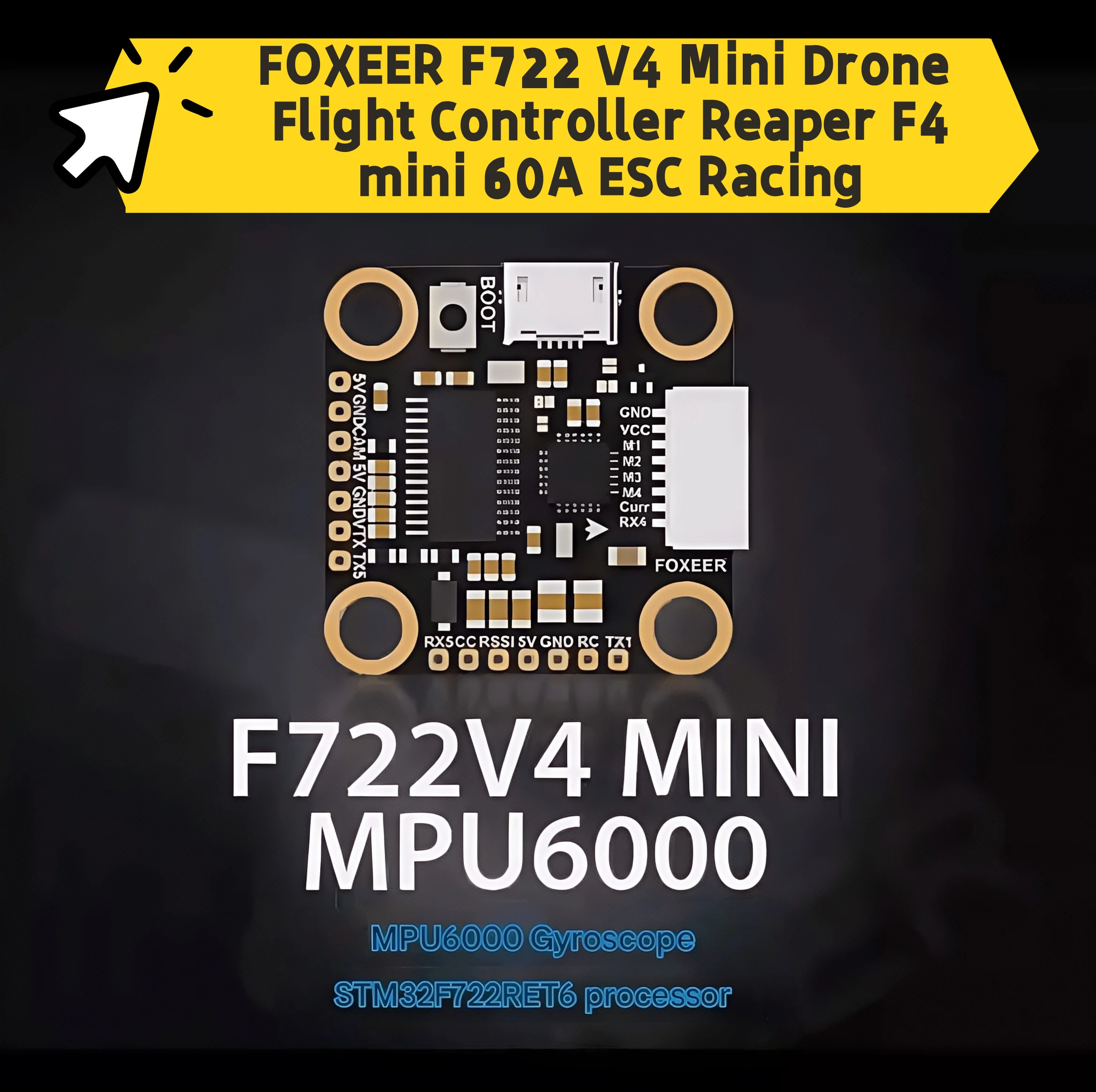 

FOXEER F722 V4 Мини-контроллер полета Пульт дистанционного управления Регулировка параметров 5 В/2 А MPU42688 6000FPV