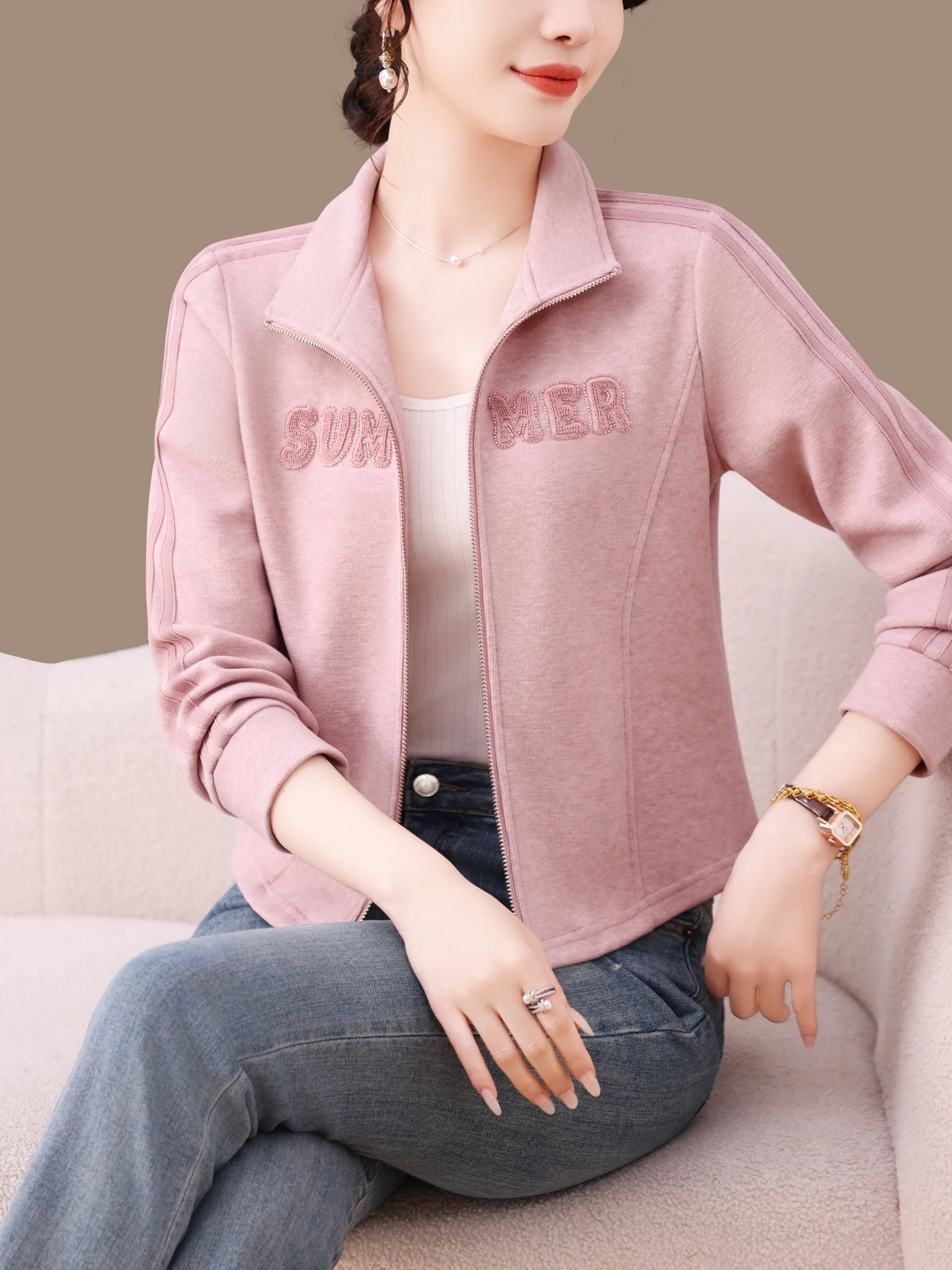 

Ele ort Casual Jaet for Women Spring Autumn New Sle Mom's Early Autumn Outfit Cleanfit Loose Nylon Women's Coat