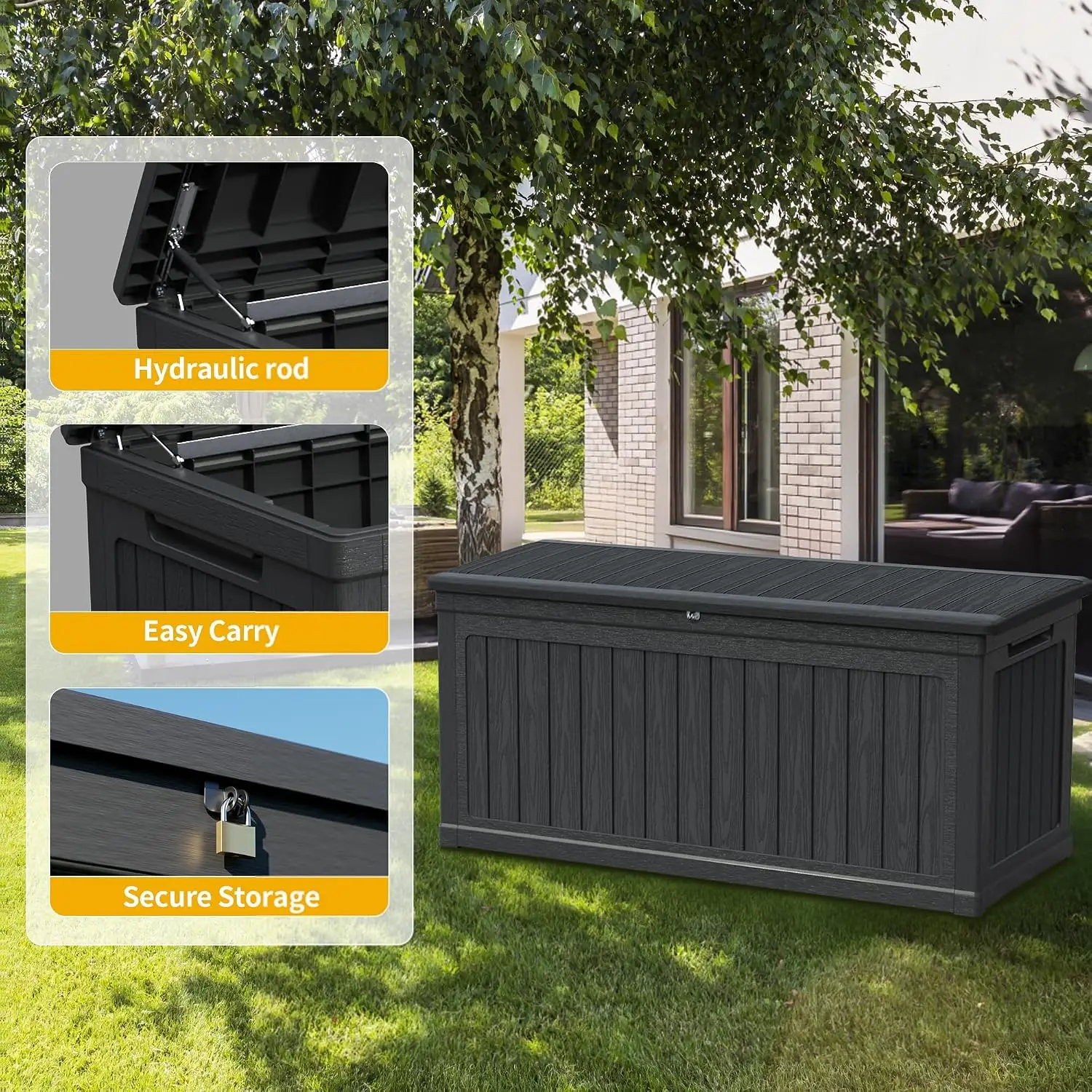 320 Gallon Double-Wall Resin Deck Box - Lockable Waterproof Outdoor Storage Box, 1000lbs Capacity & Doubles as Seating