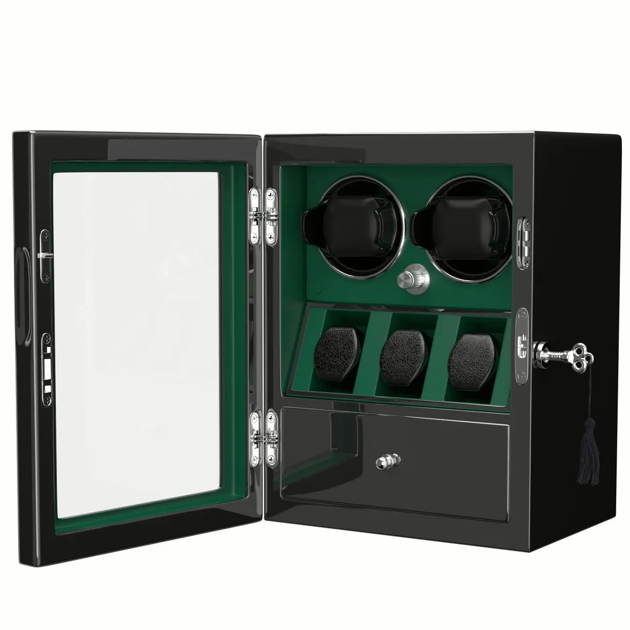2 jam tangan kotak Winder jam tangan otomatis kotak aman dengan 3 tempat penyimpanan kabinet berdirian-Hijau