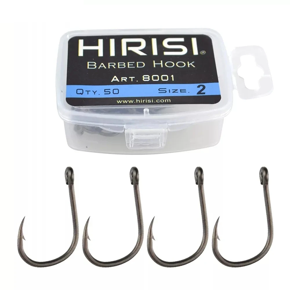

50pcs Barbed Carp Fishing Hooks with Eye Design in Made by High Carbon Steel