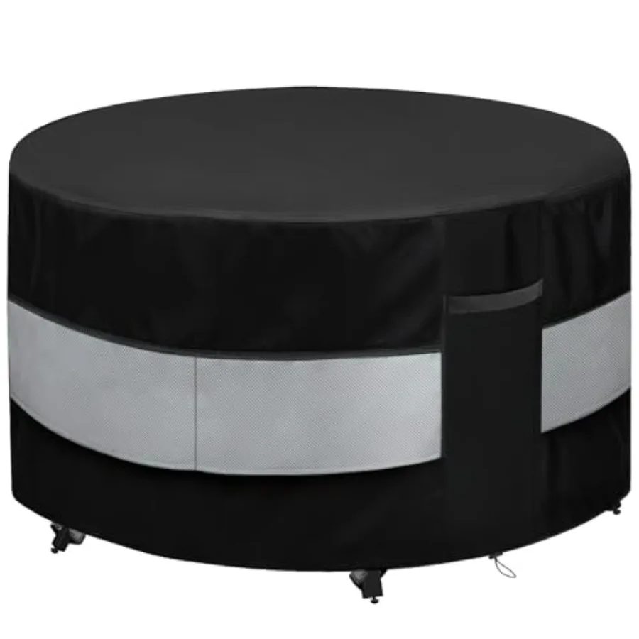 

Round Patio Bar Height Table and Chair Cover Grey Waterproof Up to 10000pa for 90 x 43 Inch Outdoor Round Furniture Set Covers