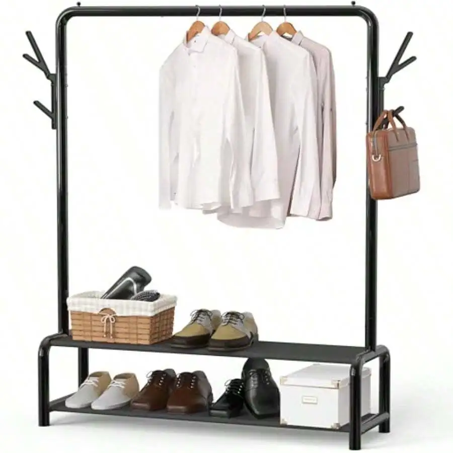 52' W Freestanding Closet Garment Rack With Shelves