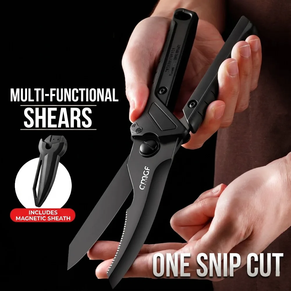 Multifunctional Heavy-Duty Kitchen Shears, Premium Poultry Bone Scissors with Magnetic Sheath, Thick Steel Blade & ABS Handle