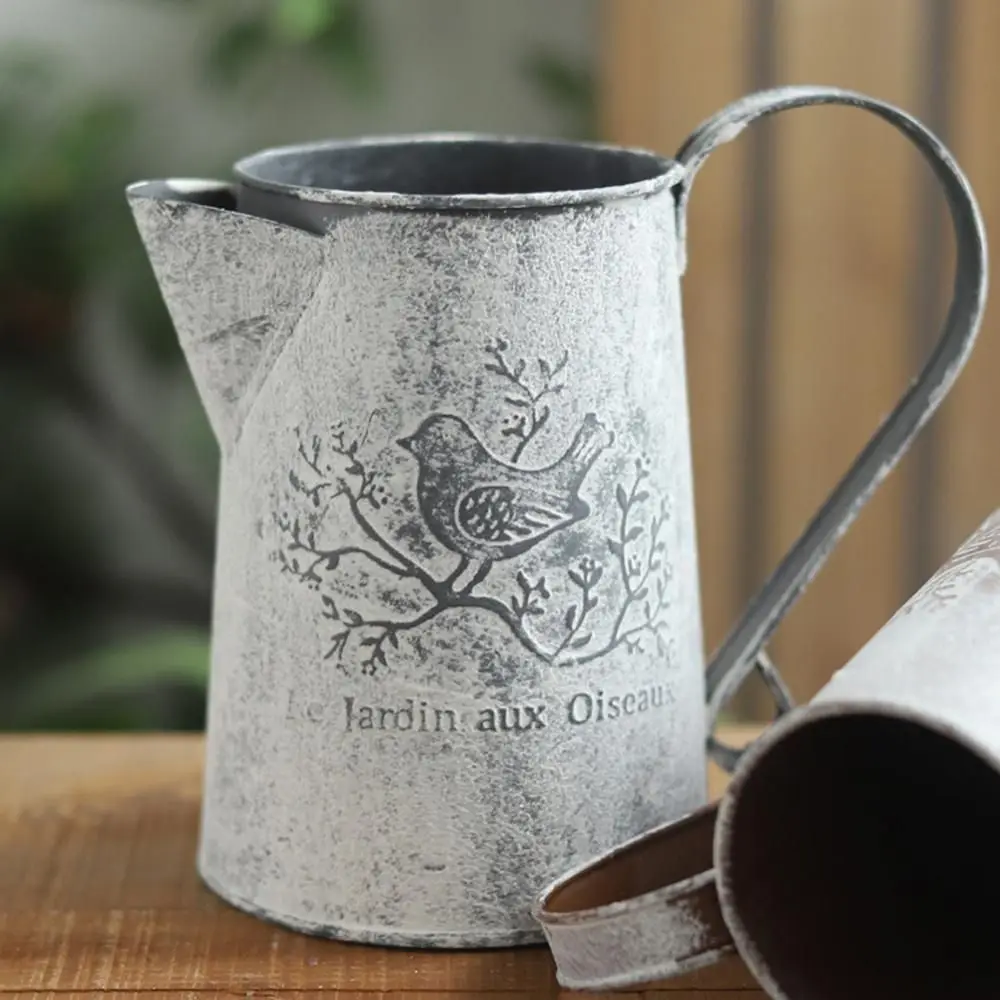 Container Birds Iron Art Bucket Empty French Script Dried Flower Vase Pastoral Iron Art Iron