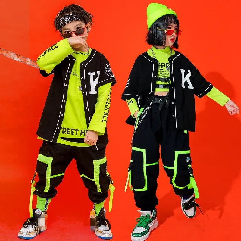 Anak-anak Kinerja Menari Hip Hop Pakaian Crop Top Street Wear Celana Anak Perempuan Anak Laki-laki Jazz Dance Memakai  Konser Pa