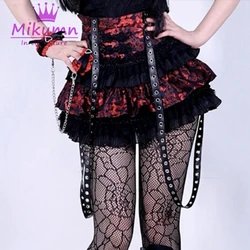 Gothic Grunge Red Black Lace Skirt Women Punk High Waist Pleated Short Skirt Lolita Kawaii Sexy Mini Cake Skirts