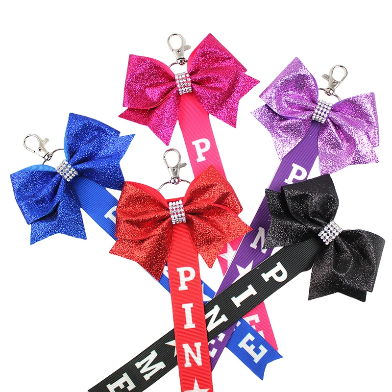 Cheerleader Colorful Bow Keychain Pendant Rhinestone Cheerleader Keychain Women's Backpack Charms Accessories Gifts