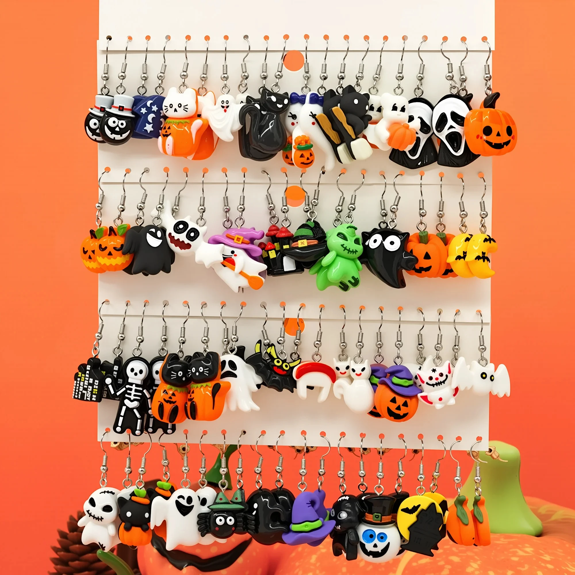 New Halloween Pumpkin Earrings Niche Creative Gift Halloween Ghost Face Earrings suit