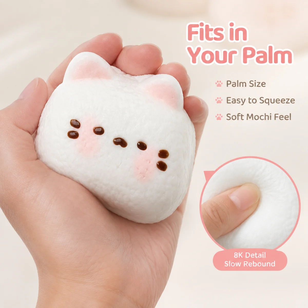 White Onigiri Cat Shaped Squeeze Toy Food‑Grade Silicone Cartoon Kitty Rice Ball Squishy Toy Anti Stress Fidget Sensory Toy