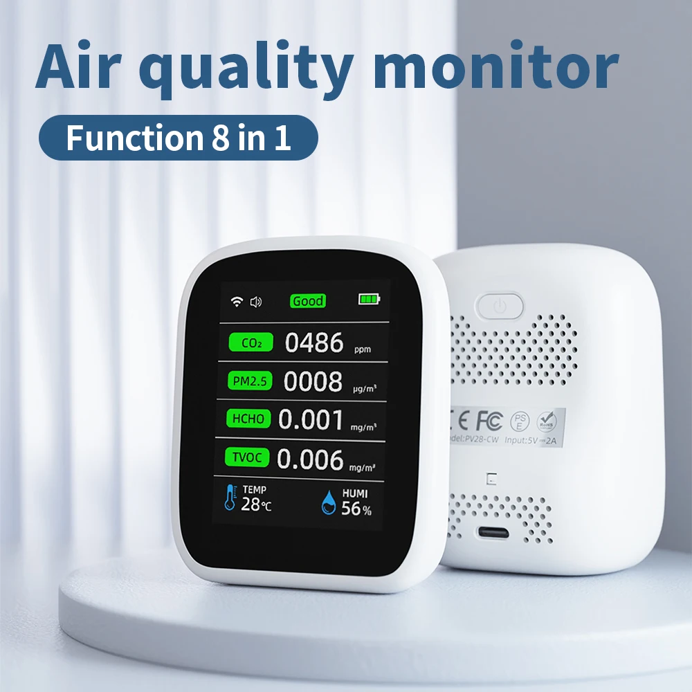 

WiFi 8 in 1 Air Quality Monitor CO2 Sensor Temperature Humidity Tester Carbon Dioxide Detector PM2.5 PM1.0 PM10 HCHO TVOC Meter