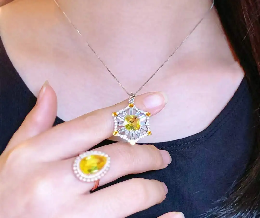 Natural Mexican Blue Amber Silver Pendant - Octagon Symmetrical Shape Faceted Square Gemstone Jewelry Gift for Women