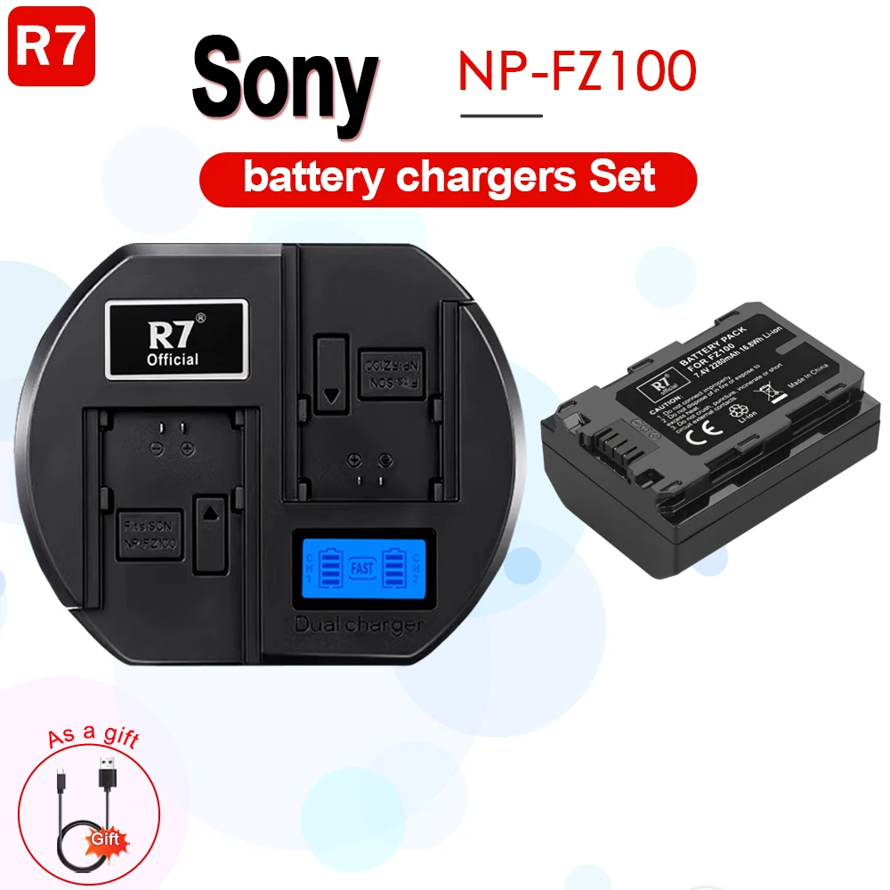 R7 2280mAh NP-FZ100 NPFZ100 NP FZ100 Battery+ LCD Dual USB charger for Sony NP-FZ100,BC-Q21,sony a9, a7RIll, a7 l,A6600