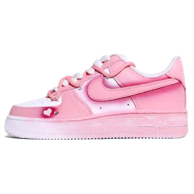 

[Женские туфли для скейтборда Nike Air Force 1 на заказ розового цвета с низким берцем, розовые, белые