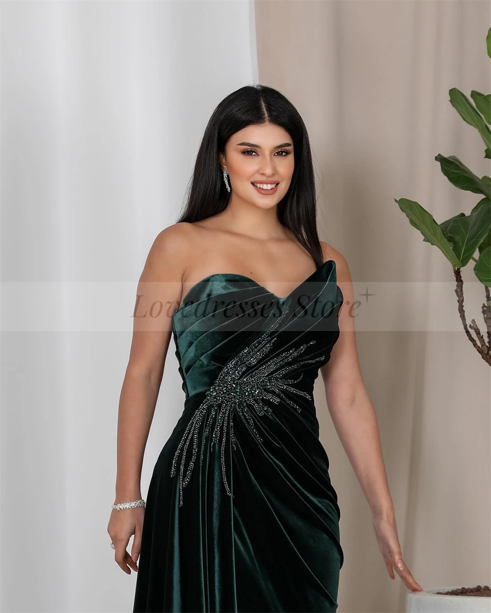 Velour Sleeveless Sexy Side Split Formal Party Dress Backless Sweetheart Neck Evening Dresses Lace Court Train Draped Prom Gown