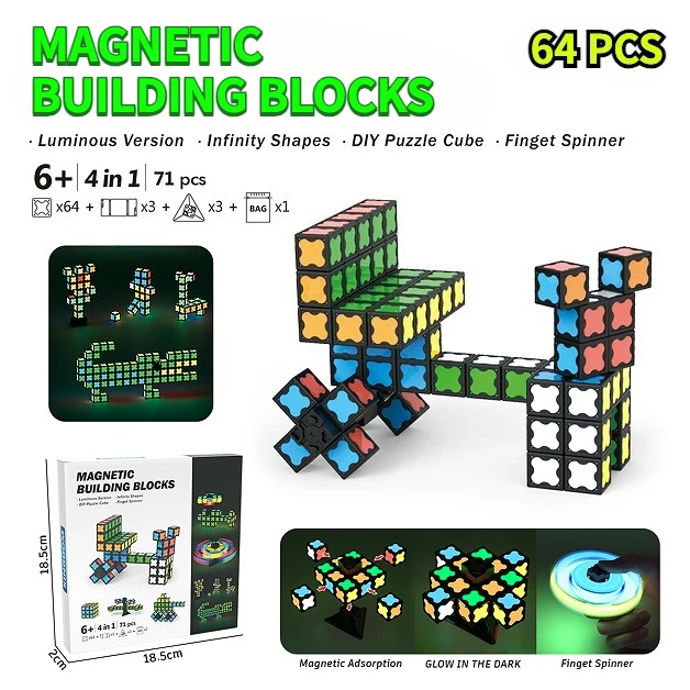 Magnetic Fidget Spinner Toy – Transformable into Infinite Cube, Stress Relief Sensory Toy for Kids, Creative Puzzle Gif