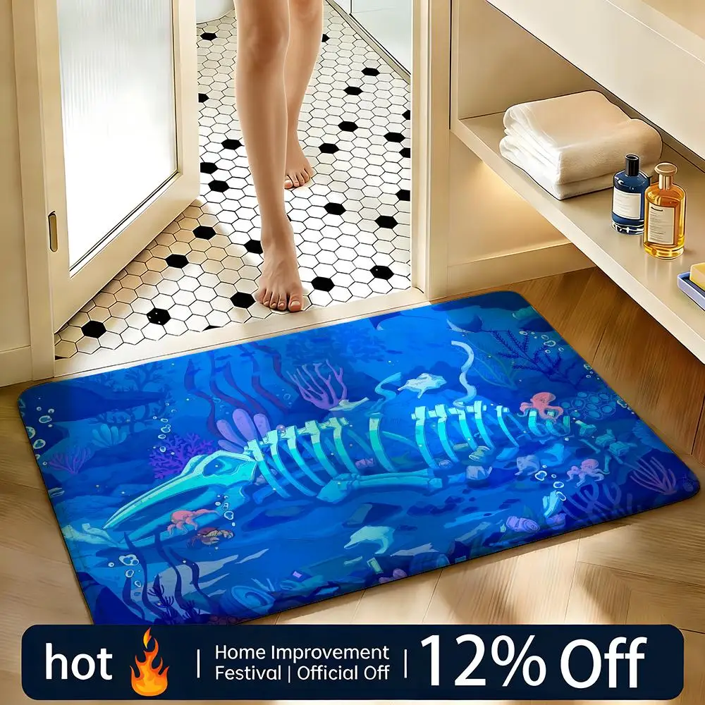 Soft Absorbent Non-Slip Rug Animal Beluga Whale Floor Mat Home Decor Doormat Bedroom Floor Mat Shower Carpet