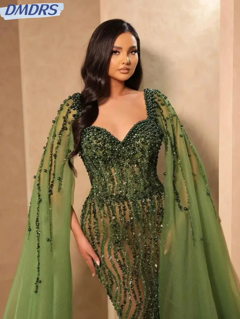 Elegant Green Mermaid Prom Gown Sweetheart Neck Cocktail Dresses Sparkly Sequins Beads Evening Dress Customized Robe De Mariée