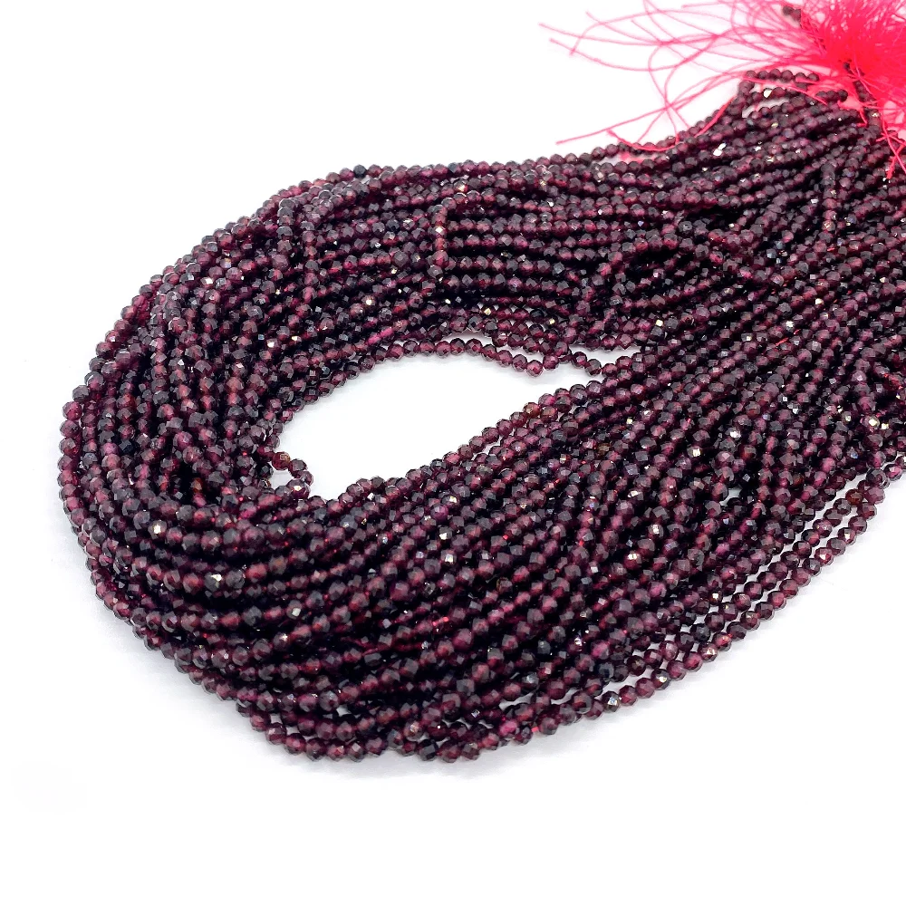 Natural Stone Red Garnet Faceted Semi Precious Stones 2mm 3mm 4mm Beads For Jewelry Making DIY Necklace Bracelet Earring