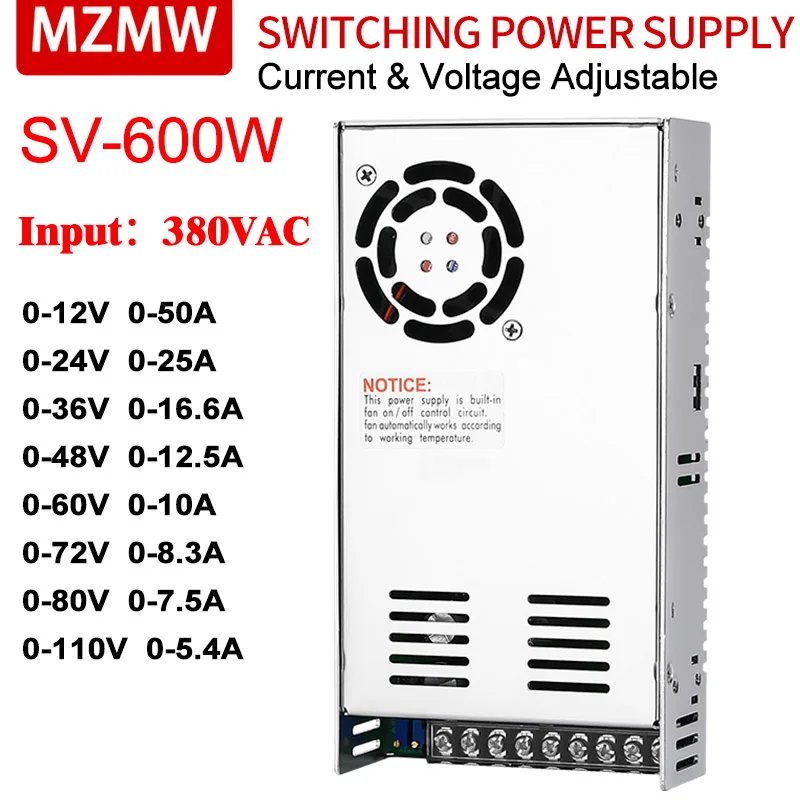 

MZMW SV-600 импульсный источник питания 600 Вт Входное напряжение 110 В переменного/постоянного тока 12 В 24 в 36 в 48 в 60 в 72 80 в Регулируемый одиночный выход SMPS