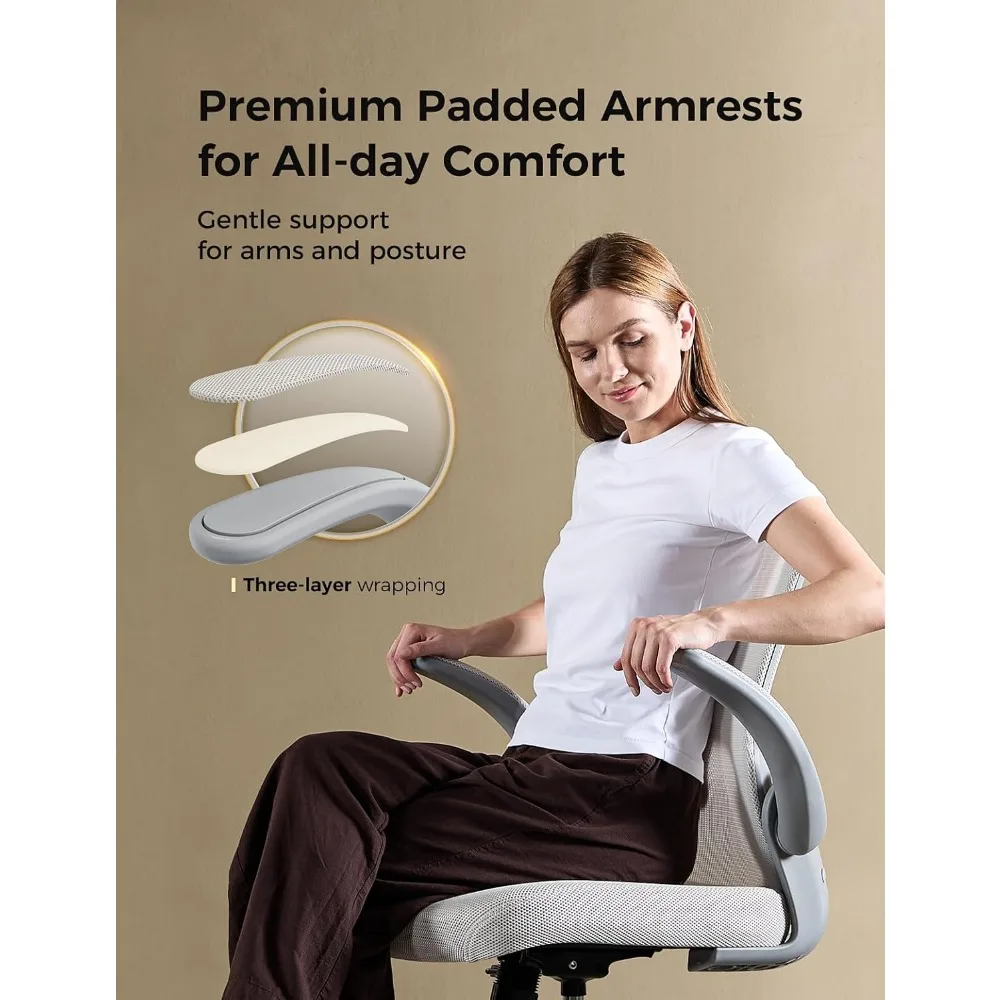Ergonomic Mesh Office Chair: Comfortable Gaming Desk Chair with Adjustable Height, Flip-Up Armrests, Lumbar Support