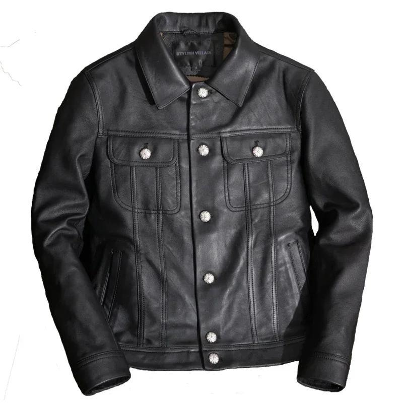 Casual Men's Leather Jacket Sheepskin Coat Genuine Leather Jacket Men Vintage Motorcycle Veste Cuir Homme 1905 KJ2450